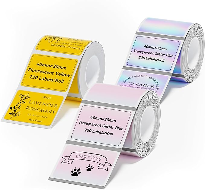 NIIMBOT Thermal Label Tape 3 Rolls, Compatible with B1/B2/B21/B31 Label Maker, Multi-Color Pack, 1.57'' x 1.18'' (40x30mm) for Baking, Cosmetics, Jars, Gifts, Logo & File Labels
