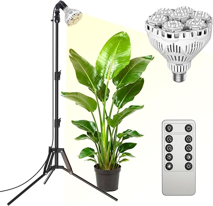 SANSI Grow Lights for Indoor Plants, 40W Plant Lights for Indoor Growing Full Spectrum(600W Equiv), Tripod Standing Adjustable 30"-55" Plant Lamp with 4-Level Dimmable, Auto On Off 4 8 12 Hrs Timer
