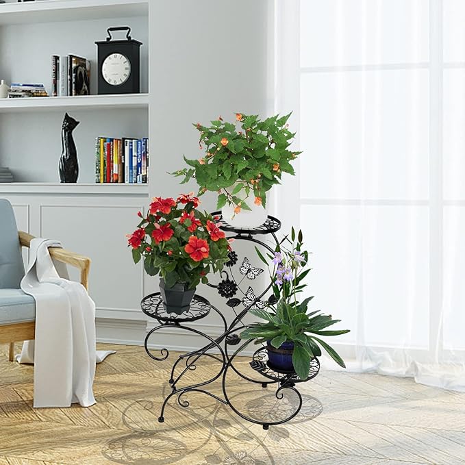 3-Tiers Metal Plant Stand Indoor, Heavy Duty Flower Pot Stands for Multiple Plant, Anti-Rust Iron Plant Pot Shelf, Stable Plant Holder, Ladder Plant Pot Holder for Living Room Patio Boho Home Decor for Gardening Visit the HLC Store