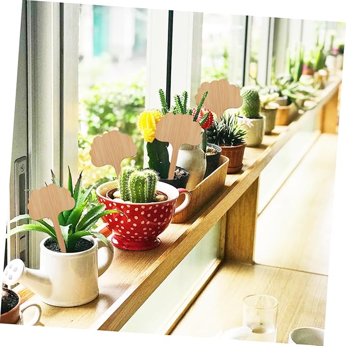 Kisangel 60pcs Indoor Plant Labels Thicken Bamboo Miniature Decor Sign for Succulent Plants Tags