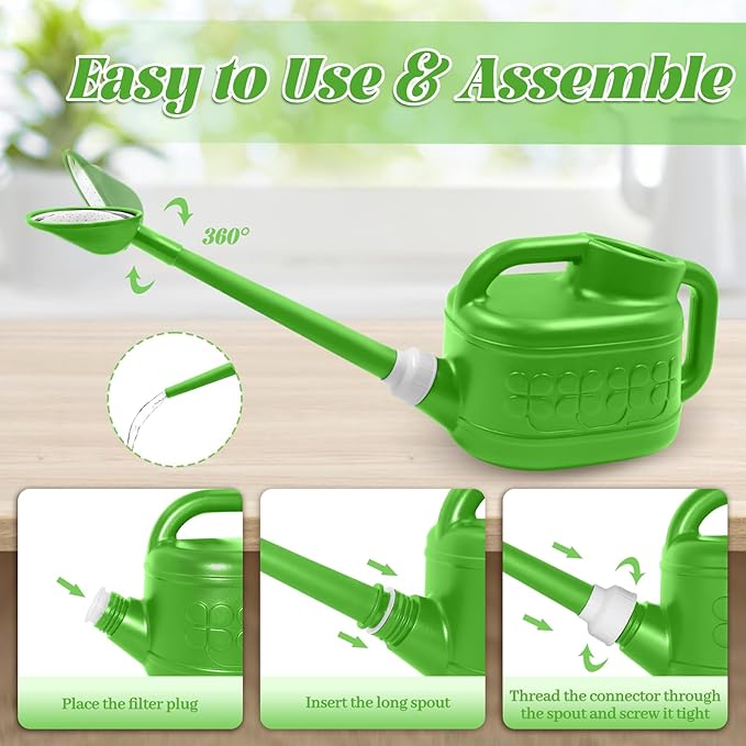 1 Gallon Watering Can, Garden Watering Can Outdoor, Plant Water Can with Removable Long Spout and Stainless Steel Sprinkler Head, Plastic Indoor Watering Cans for Gardening Flower Plants