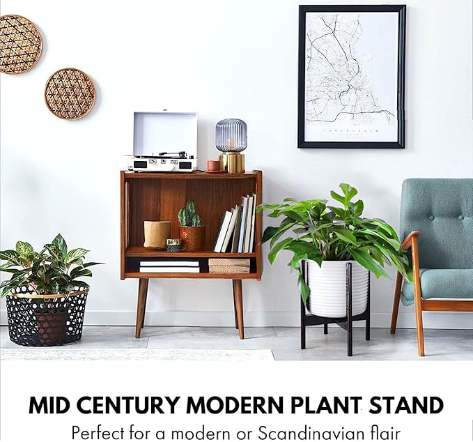 Fox & Fern Bamboo Plant Stand — 11.8 Inch Fixed Size Wooden Mid Century Plant Stand for Indoor Planters (Not Included) - Raised Flower Pot Holder for Indoor Big Pots - Plug In Design - Dark Bamboo