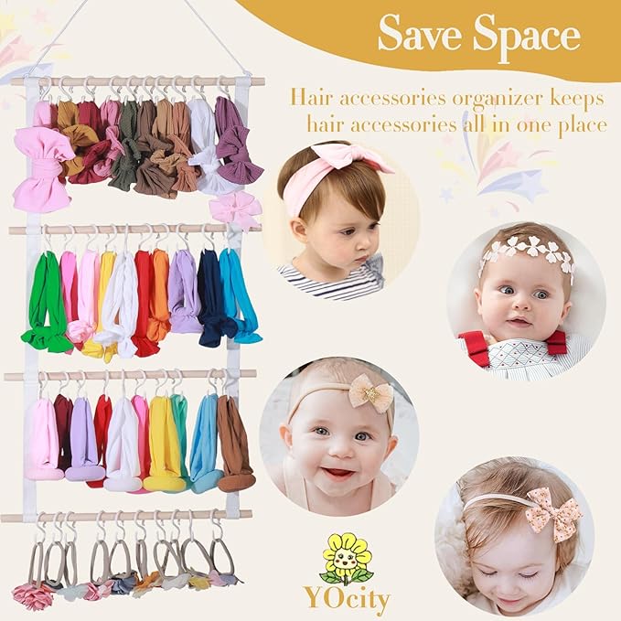 YOcity Headband Holder for Girls Baby Head Bands Hair Accessories Organizer Storage Wall Hanging Decor for Nursery Toddler Girls Room(White)