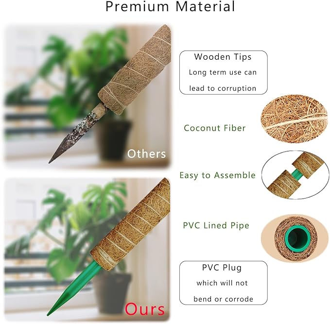 Moss Pole, 53.5 Inch Monstera Plant Support, Moss Sticks for Indoor Plants Climbing Coco Coir Pole, 4 Pack 17 Inch Stackable Moss Pole for Plants