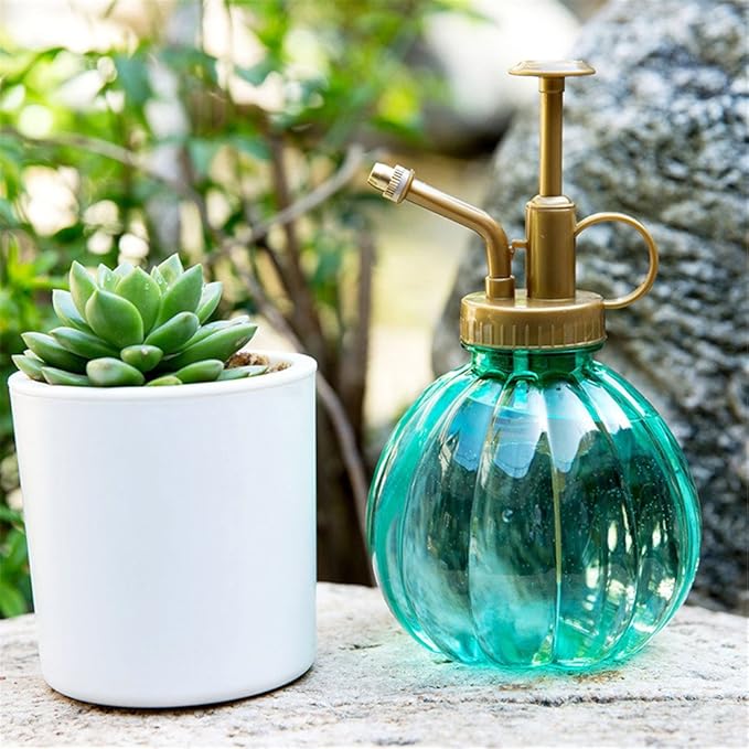 350ML Plant Mister Flower Water Spray Bottle Can Pot|Vintage Pumpkin Style Decorative Glass Plant Atomizer Watering Can Pot with Top Pump for Indoor Potted Terrariums Flowers,Hairdressing Sprayer
