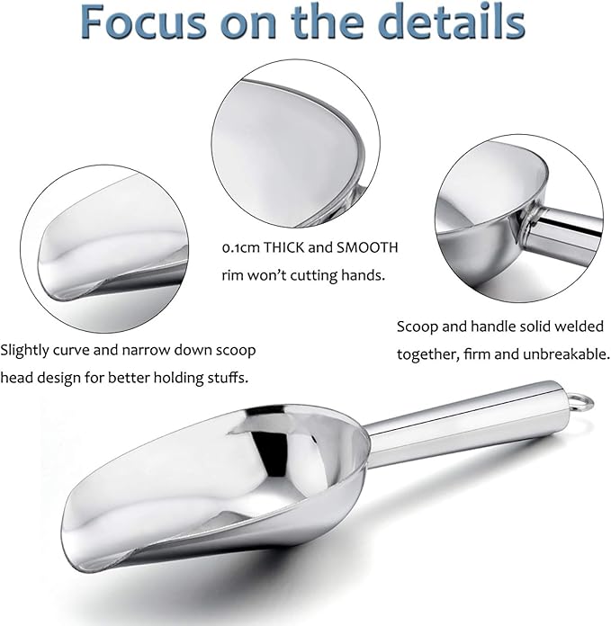 E-far Mini Scoop, 3 Ounce Stainless Steel Kitchen Utility Scoops, Ideal for Candy/Ice Cube/Flour/Sugar/Coffee Bean/Protein Powder, Food Grade & Anti Rust, Easy Clean & Dishwasher Safe (4 Pack)