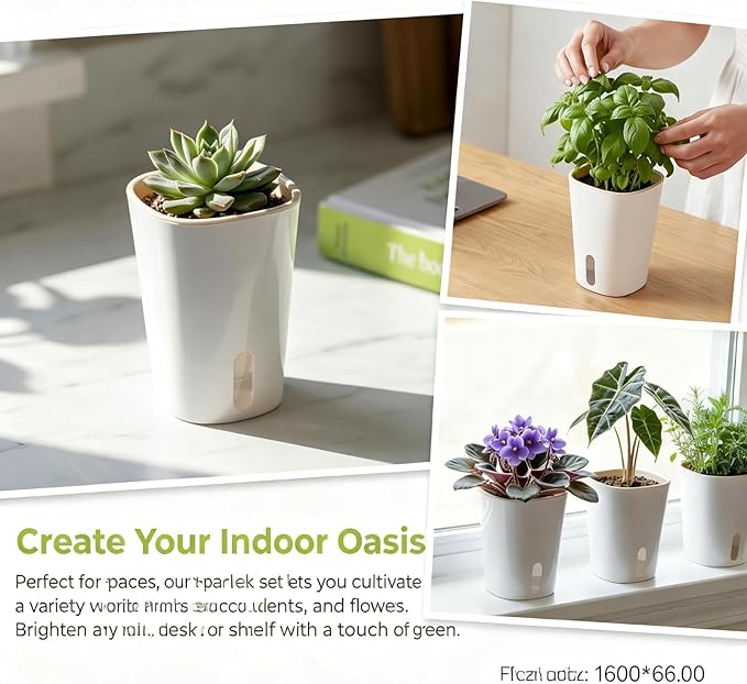 8 Pack 4" Mini Self Watering Pots for Indoor Plants, Small Clear Plastic Planters, Plant Watering Cups with Level Indicator Vents & Drainage Holes, Wick, for Seedlings, Cuttings, Herbs (8, 4 Inch)