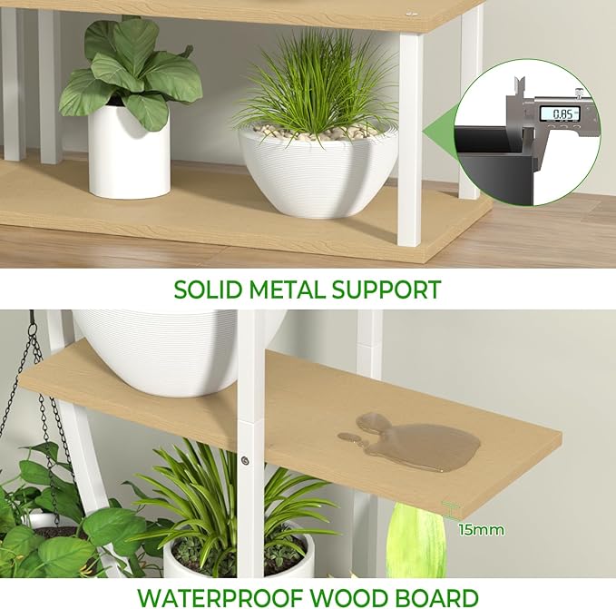 Plant Stand Shelf Indoor with 6 Grow Light, 7 Tiered 65" Tall White Large Half Moon Lighted Plant Rack Holder, 2 Pack Big High Circular Arch Multi Herb Stand with Built in LED Grow Light Set