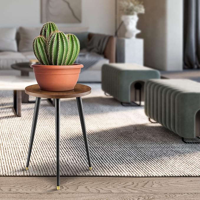 KINNARY Plant Stand Indoor,Mid Century Wood Plant Stand Plant Table for Flower Pots,Heavy Duty Metal Tall Plant Holder, Modern Home Decor Small Round Side End Table 2 Pack (11.8"x16")