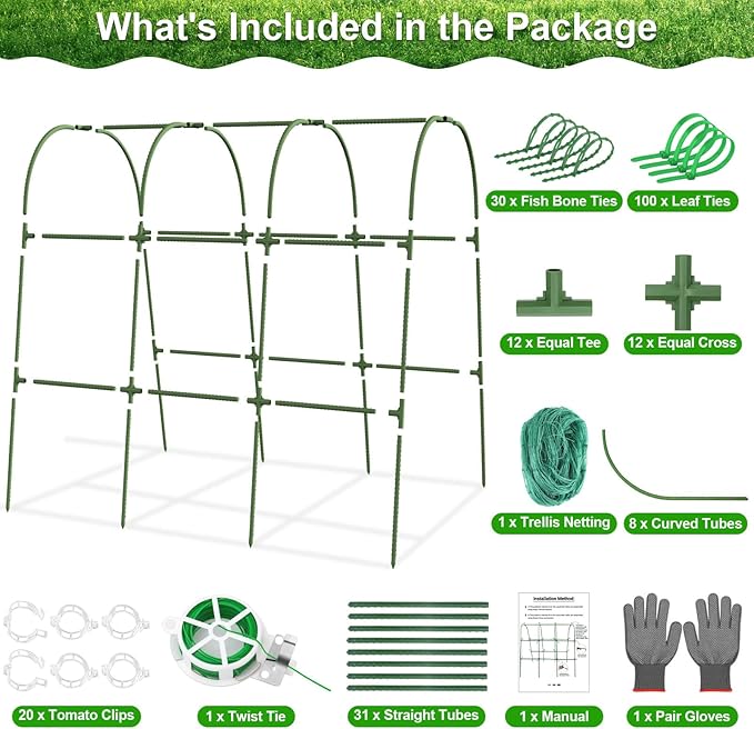 Cludoo Cucumber Trellis for Raised Bed Garden, U-Shape Arch Trellis for Climbing Plants Outdoor, Metal Vegetables Trellis with Netting, Garden Trellis for Cucumber Plants Sweet Pea Bean Grape