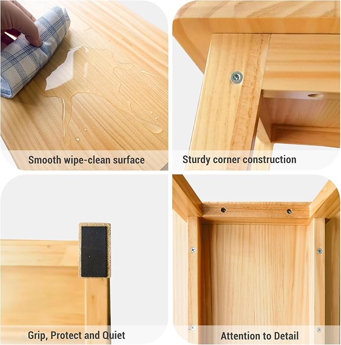 Wooden Step Stool Tall Seat Stool Dining Piano Stool End Side Table Wood Plant Stand Table Indoor Bedside Table Nightstand Flower Pot Stand for Living Room Bathroom Bedroom Kitchen (Natural)