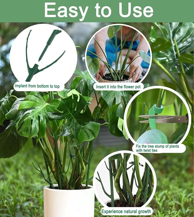 5 Pack Stackable Monstera Plant Support Climbing Plants Support Structures for Indoor Outdoor Plants Plant Holder Stick with Plant Ties for Support Tall Potted Plants, Bonus: 1 Roll of Gardening Tape