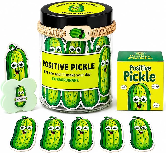 Emotional Support Pickle, Positive Pickle Jar with 60 Affirmation Cards, Gifts for Women, Men