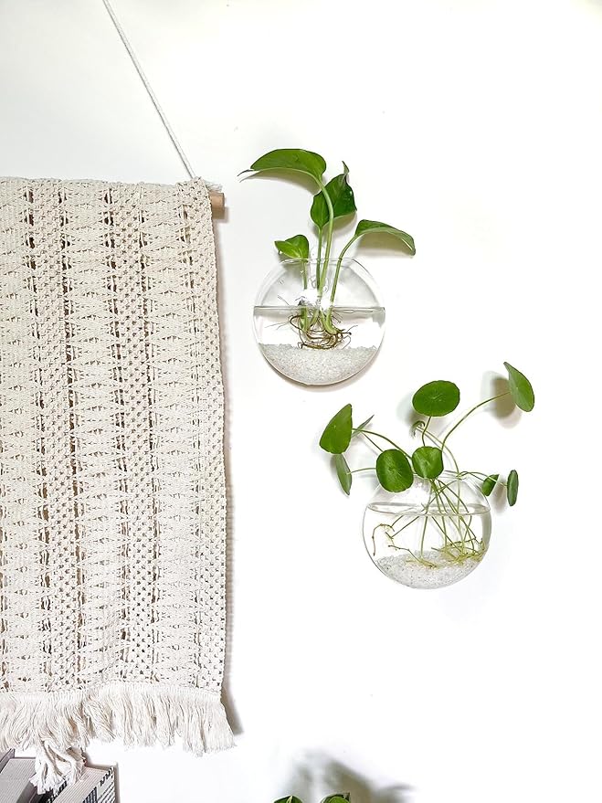 Kingbuy Wall Hanging Glass Planter Propagation Station - 4 Pack Oblate Globe Wall-Mounted Vases for Indoor Hydroponic Air Plants Bathroom Living Room Office Decor Gift for Women, Mom, Plants Lovers