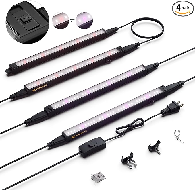 Maygrove Grow Lights for Indoor Plants, Tunable Spectrum 1FT LED Growing Lamp 28W (4 x 7W), T5 Grow Light Strip for Seed Starting, Vegetables, Linkable, Black, 4-Pack