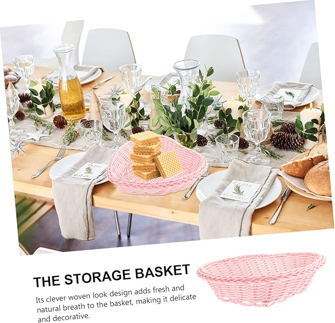3pcs Love Rattan Basket Candy Dried Fruit Basket Storage Woven Serving Shaped Bread Serving Tray Planter Tray Desk Seagrass Woven Box Pp Pink Portable