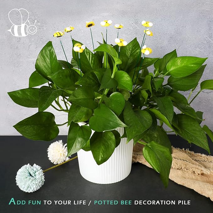 Bee Garden Stakes Decor, Metal Plant Garden Decor Yard Art, Cute Bee Design Decorative Garden Stakes for Garden Lawn Corridor Plant Pot, Flower Bed Decor Yellow (20Pcs)
