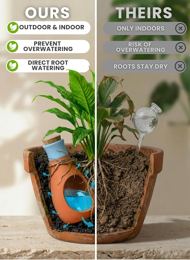 4 Pcs Ollas Terracotta Watering Pots Large - 14 Oz Self Watering Planter Insert Olla Watering System For 1-week Easy To Refill - Clay Plant Watering Globes For Outdoor & Indoor Plants [4 PCS, Bright]
