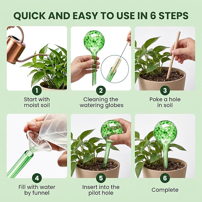Self Watering Globes, 6 Pack Plant Watering Globes, Glass Automatic Auto Plant Water Bulbs for Indoor & Outdoor Plants,Multicolor Medium, for Daily Use，Vacation Hydration Devices,watering Can Outdoor