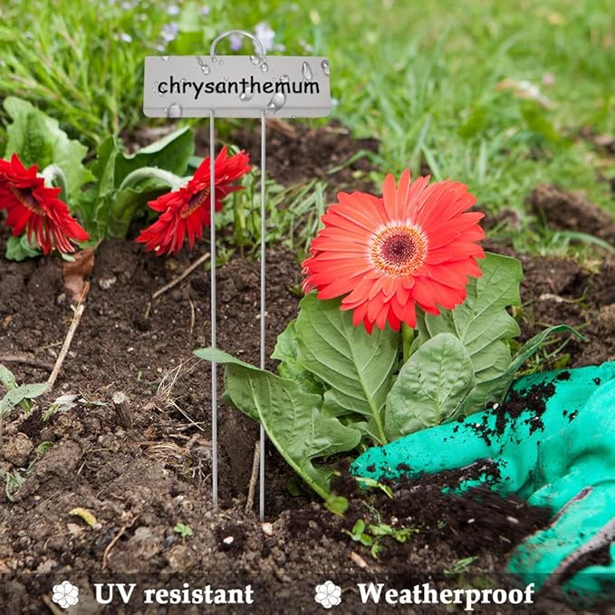 BUYGOO 25Pack Metal Plant Labels, Weatherproof Garden Markers with a Pen, Reusable Outdoor Garden Markers Tags for Plants Vegetables Herb Seedlings Flowers Height 10.7 Inch, Label Area 3.5'' x 1.4''