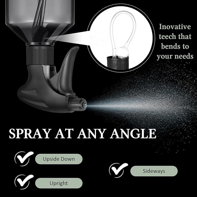 Baderke 2 Pcs Spray Bottle, 16 oz Plastic Spray Bottles for Cleaning 360° Upside Down Sprayer Bottles for Cleaning Solutions, Durable Nozzle W/fine Mist and Stream Setting(Gray)