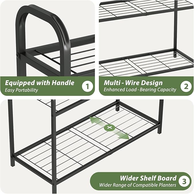GENTINGBRO Plant Stand Outdoor 3 Tier Plant Stand Metal Plant Stands Waterproof Plant Holder Rack for Indoor Use Robust Flower Stand Plant Shelf for Living Room Balcony Garden Black