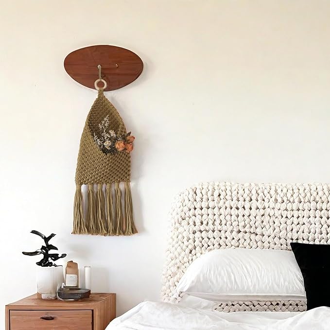 Macrame Mail Organizer Wall Mounted, Hanging Woven Basket for Boho Home Office Decor, Over the Door Key and Mail Letter Envelope Holder for Entryway Hallway, Olive Green