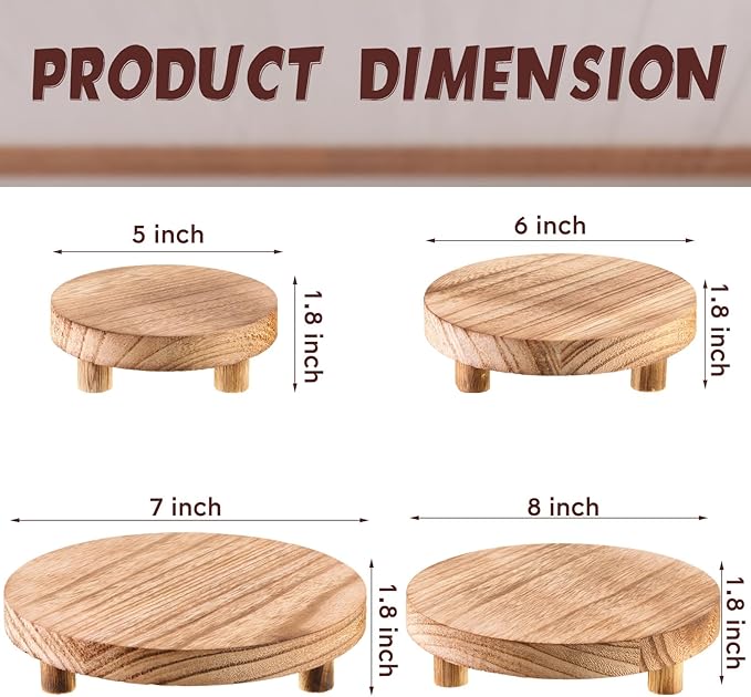 Geetery 4 Pcs Wooden Risers for Display Wood Pedestal Stand Mini Tray Stand Round Wooden Pedestal Holder Rustic Riser for Decor Tiered Tray Decor Home Kitchen, 5/6/7/8 Inch(Light Brown)