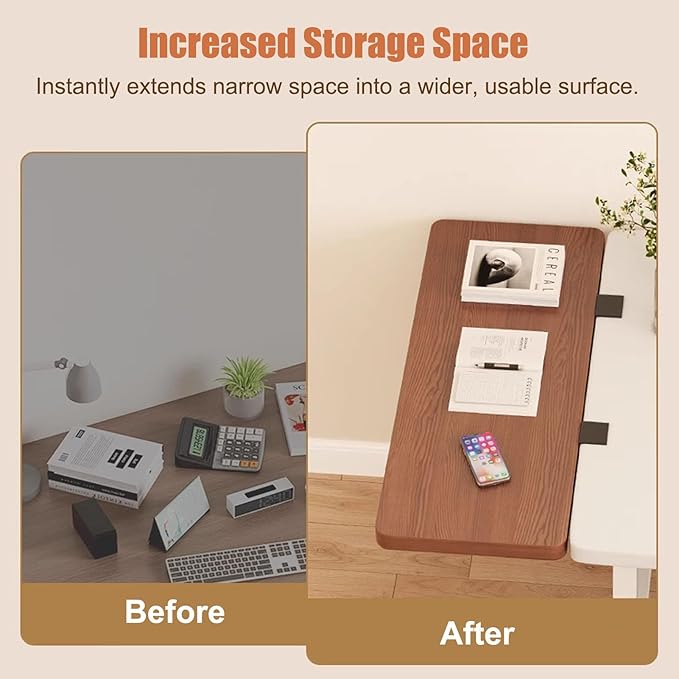 Clamp Window Sill Plant Shelf Foldable, No Drill Desk Extender Tray Space Saving, Wood Window Sill Extender Removable, Countertop Gap Rack(Walnut,40x20cm(15.7x7.9in))