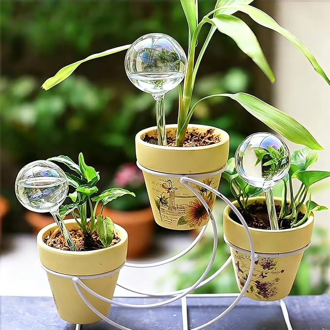 Glass Self-Watering Globes – Rainbow Clear Glass Self Watering Planter Insert for Indoor Outdoor Pot, Plant Watering Device for Vacation Plant Care, Drip Irrigation System, Garden Patio Hanging Plant