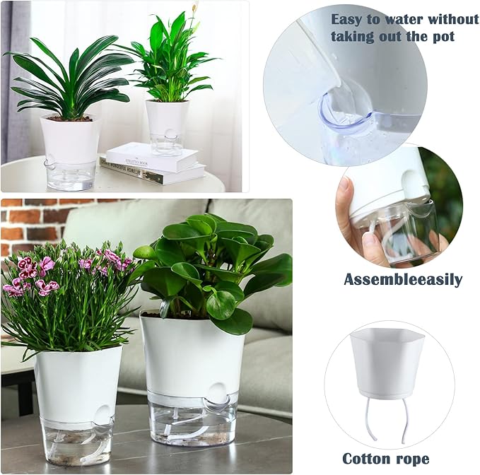 8 Packs Clear Self Watering Pots for Indoor Plants 4.3" Self-Watering Planters Orchid Plastic Plant Pots Wick Flower Pots for African Violet, Devil’s Ivy, Spider Plant, Herbs, Garden Pots