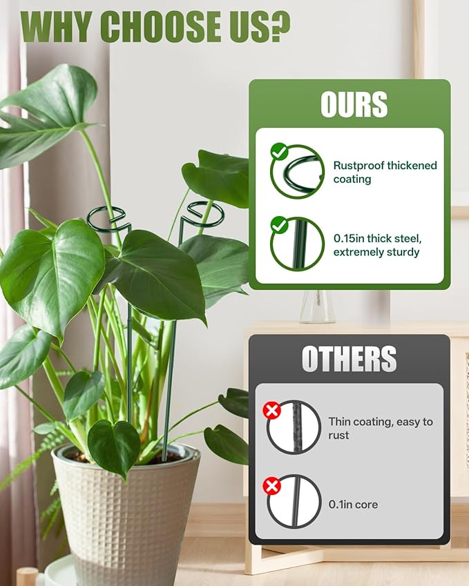 Joyhalo 12 Pack Plant Stakes, Adustable 24 Inch Plant Support Stakes, Flower Stakes with 24 Twist Ties, Garden Sticks for Plants Hibiscus, Sunflower, Red Hot Poker, Hydrangea, Tomato, Sapling Etc