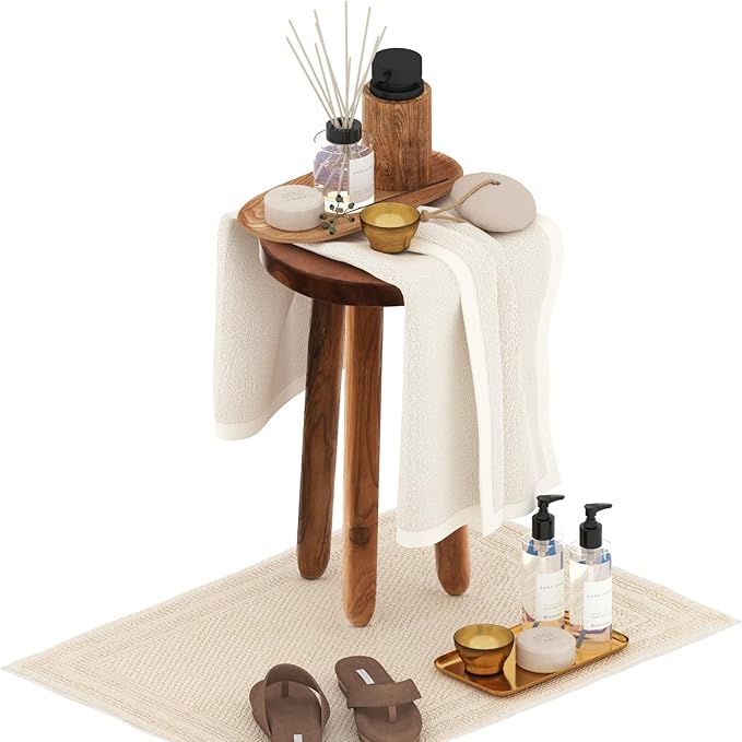 11.8" Round 18" Tall Wood Plant Stand | Teak Wood Accent Stool | Accent Table |Side Table