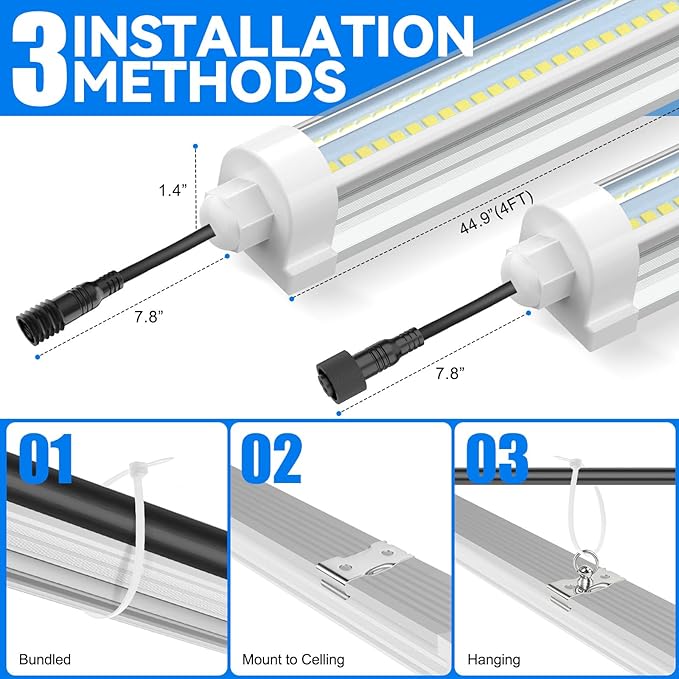 JESLED 4FT Waterproof Grow Lights for Indoor Plants, Sunlight Full Spectrum 5000K LED for Seed Starting, Seedling & Vegetables, 96W(2 X 48W,600W Equiv), Linkable Grow Light Strip with Switch, 2P