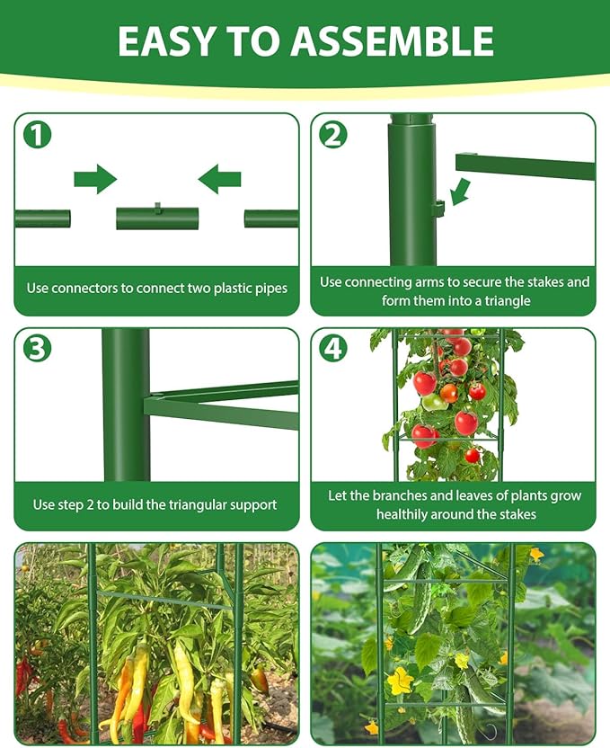 MYMULIKE 6 Pack Tomato Cages for Garden, 51in*13in Adjustable Tomatoes Plant Stakes Support Cages Trellis, Garden Trellis for Vegetable Flowers Fruits Climbing Plants- 20 Binding Wires Included