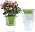 Oliz Self Watering Planter 5 Pcs, 4.5 Inch Flower Plant Pot with Transparent Inner Pot, Gardening Flowerpot with Watering Can, Indoor Self Watering Planter Pot for Herbs, Flowers (Green)