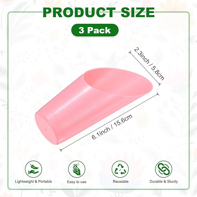 M METERXITY 3-Pack Bonsai Soil Scoops, Plastic Garden Soil Scoops Bucket Shovel Potting Scoopers for Transplanting/Flower Planting/Plant Succulent, Colorful Small Gardening Tools [Pink]