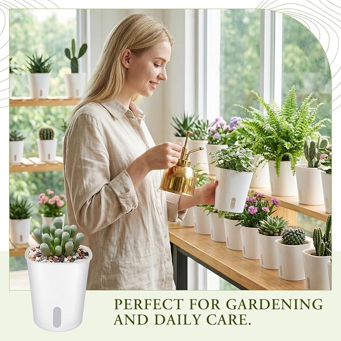 Ziliny 20 Pcs 3.74 Inch Self Watering Pots Self Watering Planters for Indoor Planters Plastic Garden Flower Pots with Level Indicator Vents for Herbs