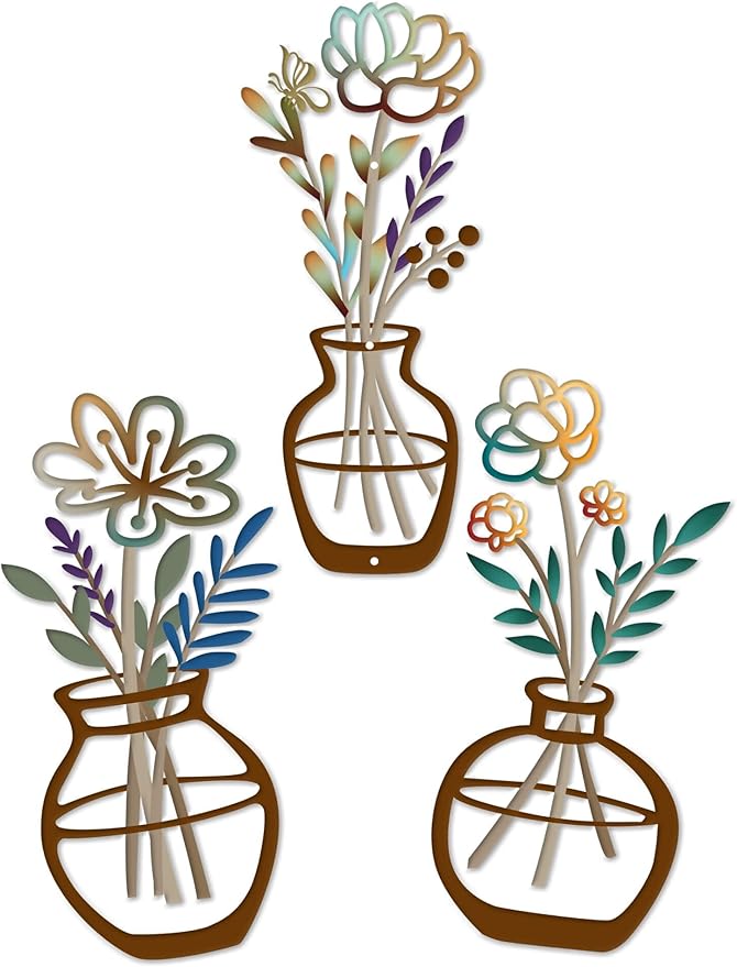 3 Piece Metal Flower Wall Decor Set - Rustic Colorful Flowers Wall Art with Butterfly and Berries, Farmhouse Metal Wall Art for Bathroom, Kitchen, Living Room, Bedroom - Modern Home Decorations Walls Hanging Sculptures Housewarming Gift