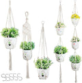 PEN&H Wall Macrame Plant Hanger Set of 5, Handmade Cotton Rope Planters Flowers Hanger, Bohemian Style Hanging Plants Holder for Indoor Outdoor Decoration Creamy White (POTS NOT Included)