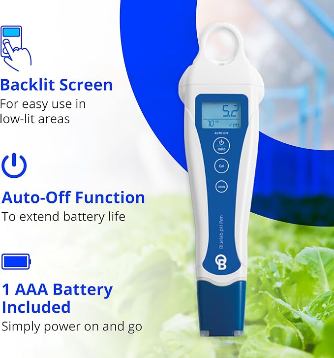 Bluelab pH Pen - ± 0.1 pH Accurate, Durable Double Junction Probe, Waterproof & Floats, Auto Temperature Compensation, Easy Calibration - Made in NZ
