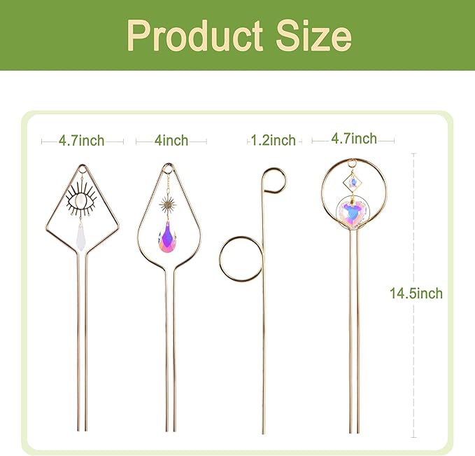 4 Pack Small Trellis for Potted Plants, Metal Garden Trellis for Indoor Outdoor, Plant Trellises for Climbing Vine Ivy Flower, with Crystal Sun Catcher