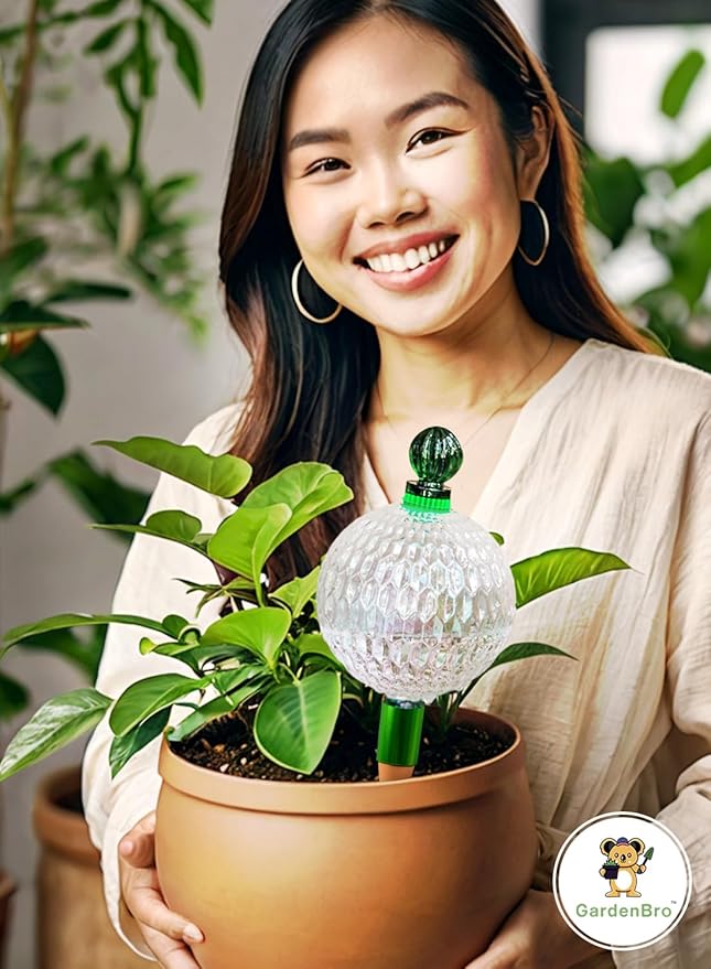 16 Oz. Plant Watering Globes for Indoor Plants with Terracotta Self Watering Planter Insert - Hand-Blown XL Glass Globes - Automatic Indoor Planter Waterer, Gift Idea for Gardeners [1, Textured]