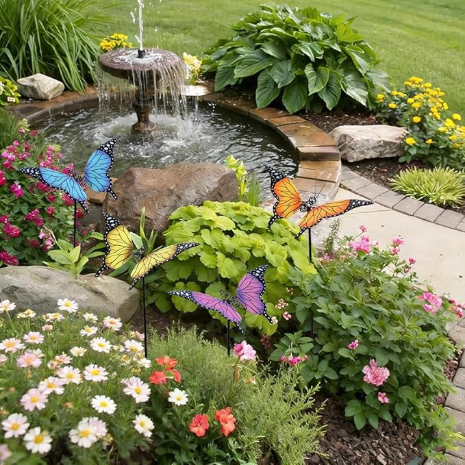 hogardeck Garden Decor for Outside, Set of 4 Metal Butterfly Decorative Garden Stakes for Spring Decor, Yard Art Garden Decorations for Outdoor Lawn Pathway Patio