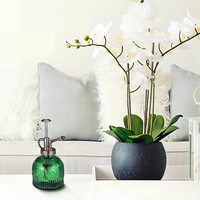 BESPORTBLE Glass Plant Mister Spray Bottle, 6.5 Green Glass Water Spray Bottle with Top Pump, Vintage Plant Watering Can, Small Mister for Outdoor Indoor House, Green