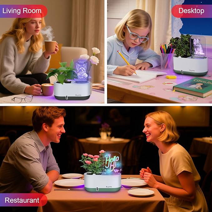 Self-Watering Plant Pot with LED Note Board & 7 Colors Pen, Led Acrylic Message Board with Plant Pot,Dog Board Night Light with Planting Pot for Mother's Day/Thanksgiving/Gifts(No Plant&Seed)