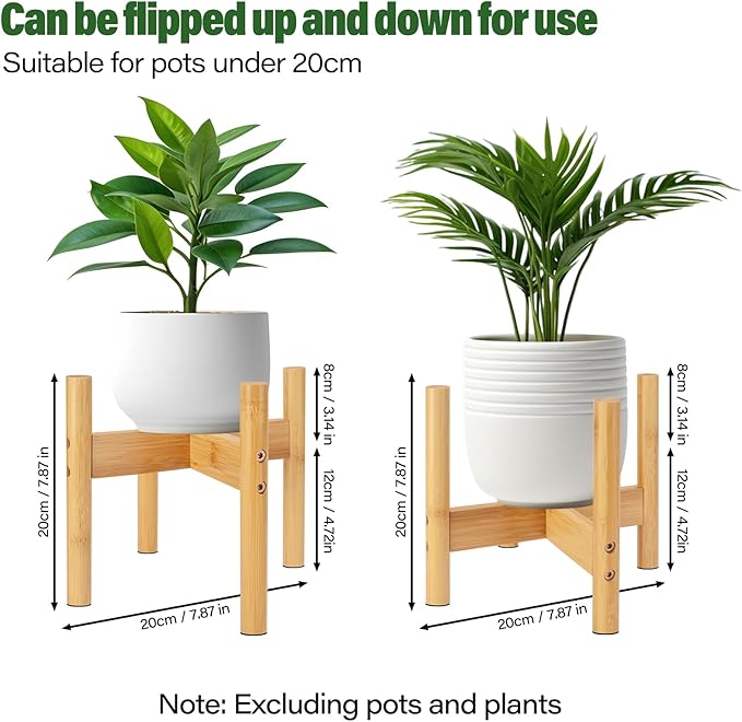 RETON Wood Plant Stand Indoor, Mid Century Modern Indoor Plant Stand, Wooden Plant Holder, Modern Bamboo Flower Pot Stand for Indoor, Outdoor, Garden, Yard, Office (7.87in, Small)