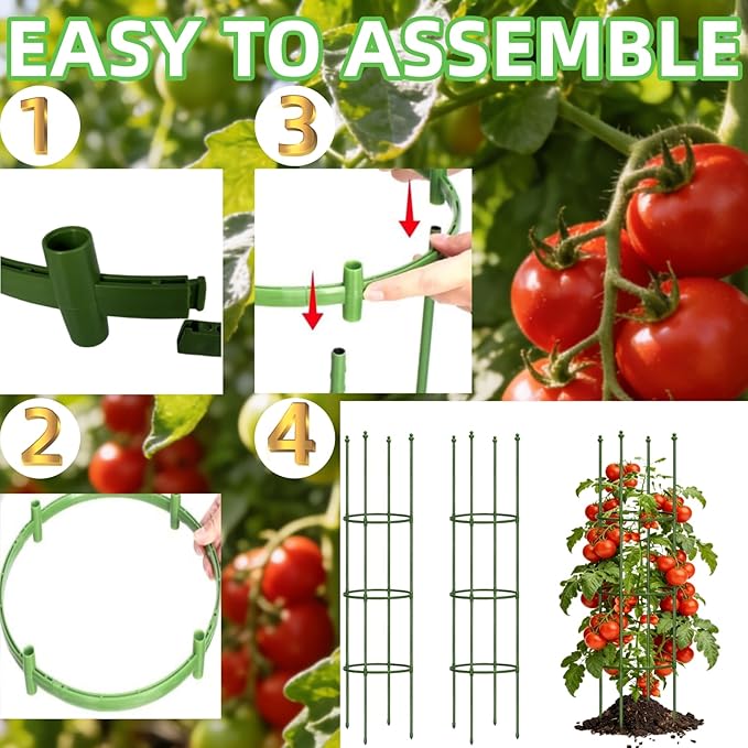 2 Pack Heavy Duty Tomato Cages for Garden, 55.1Inch Tall Adjustable Metal Tomato Plant Support for Pots, Round Trellis for Climbing Plants Outdoor, Vegetable, Cucumber, Beans(11.8" Wide)