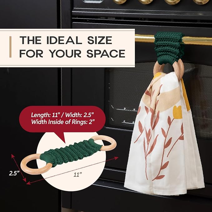 Handmade Crochet Dish Towel Holder for Kitchen & Bathroom - Decorative Boho Macrame Kitchen Towel Hanger Loop Ring Makes a Unique Gift for Birthday Thanksgiving Day 11 Inches (Khaki)