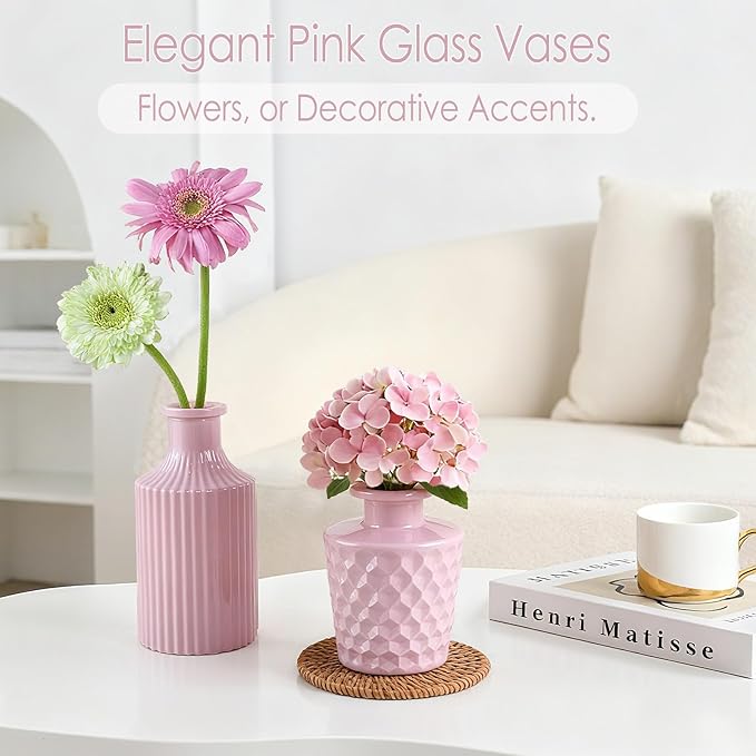 TBWIND Blush Pink Glass Bud Vase Set of 12 – Mini Vintage Vases for Flowers, Centerpieces, Wedding & Home Décor